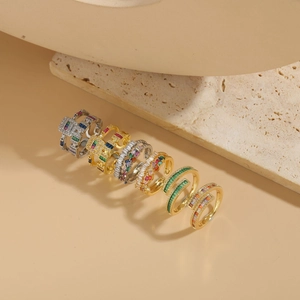 Luxurious double-layer geometric rings with vibrant baguette-cut zircon gemstones