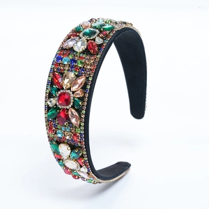 Baroque velvet headband with colorful gemstones and crystals in floral pattern