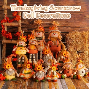 Thanksgiving Scarecrow Gnome Doll Decorations Autumn Harvest Sunflower Maple Leaf Cloth Ornaments Home Desktop Decor