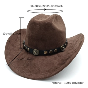 Classic dark brown western cowboy hat in faux suede with bull head metal stud detail