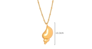 Detailed view of sea shell pendant necklace with bead chain and 3.3cm size indicator
