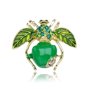 Broche abeille en émail vert doré avec cristaux pour accessoires de tailleur femme