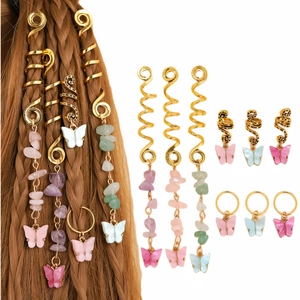 Butterfly Braid Jewelry Gold Spiral Hair Clips And Rings With Resin Pendants Colorful Crystal Stone Ethnic Retro Style For Women