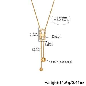 Tableau des tailles détaillé du collier doré en acier inoxydable et zircon