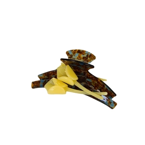 Elegant Calla Lily acetate hair claw clip with tortoise shell pattern and blue accents