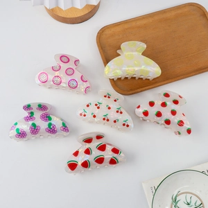 Fruit Print Hair Claw Acetate Pearlescent Hair Clip Fresh Sweet Hair Accessories For Women Girls Hair Grip Shark Clip