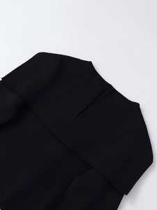 Close-up detail of the black ribbed knit fabric texture on this stylish cropped cardigan