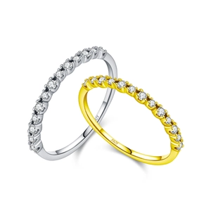 Elegant S925 sterling silver and gold eternity rings with sparkling pavé cubic zirconia