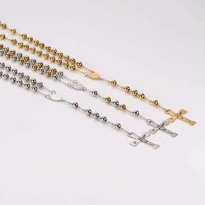 Stainless steel 7.8mm bead chain necklaces with crucifix and Virgin Mary charms