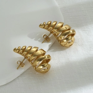 Orecchini A Lobo A Spirale A Goccia Per Donna Vintage Cavo Design In Twill Acciaio Inossidabile Placcato Oro 18K