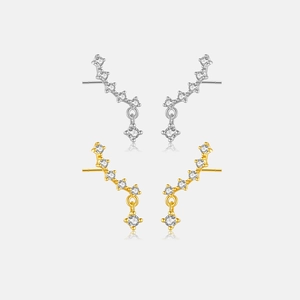 925 Sterling Silver Ear Climber Earrings Minimalist Rhinestone Pave Curved Crawler Stud Earrings Fashion Jewelry For Women