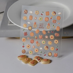 3D Embossed Nail Art Stickers Little Bear Cookies Simulation Food Waffle Cherry Cute Cartoon 5D Relief Decals For Women