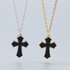 Collana Con Pendente A Croce In Acciaio Inossidabile Con Smalto Nero Gioielli Di Moda Religiosa Minimalista Per Uomo Donna