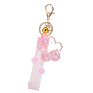 Pink cartoon quicksand cherry blossom acrylic keyring with a transparent flower charm