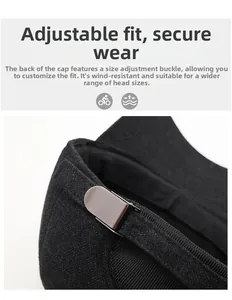 Detail of adjustable metal buckle and textured wool fabric on winter baseball cap