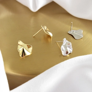 Boucles d'oreilles minimalistes en argent sterling S925 géométriques ondulées or et argent