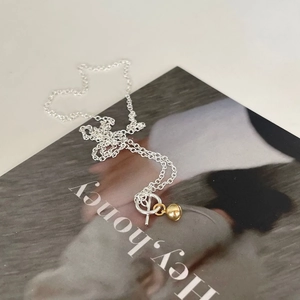 925 silver chain necklace with golden bell pendant and stylish toggle clasp closure