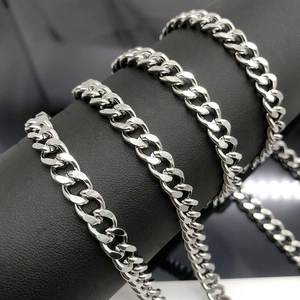 Polished silver stainless steel Cuban link chains for DIY necklaces and bracelets