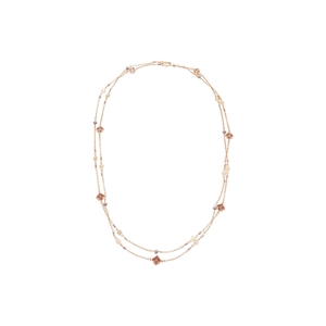 Elegant gold double-layer necklace with amber floral charms and delicate purple beads