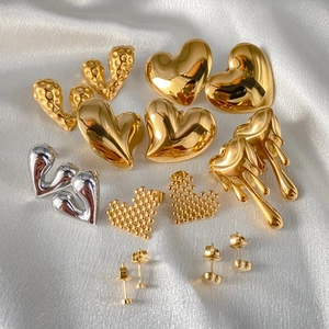Boucles d'oreilles cœur fondant en acier inoxydable or et argent sur soie