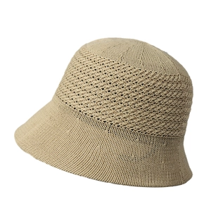 Chic beige knitted sun hat with breathable hollow-out design and fisherman style