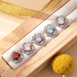 Titanium steel flower earrings set with colorful heart and arrow zircon stones