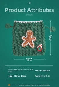 Detailed handmade Christmas crochet gift bag with gingerbread man and house applique