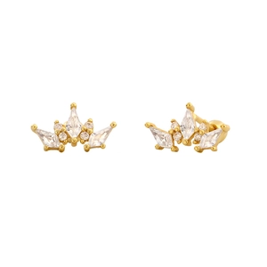 Luxury S925 silver crown stud earrings with sparkling cubic zirconia in gold finish