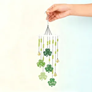 DIY Diamond Painting Wind Chime St Patrick's Day Shamrock Gnome Hanging Ornament Green Acrylic Rhinestone Bell Home Decor