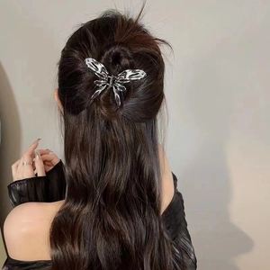 Elegant silver butterfly metal hair claw clip with rhinestones for women's hairstyle