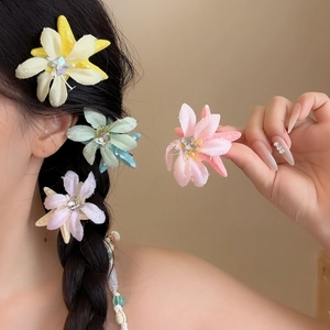 Molletta Per Capelli Fiore In Tessuto Stile Resort Con Strass Elegante Fermaglio A Becco D Anatra Accessori Per Capelli Donna