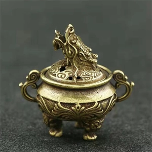 Mini Brûleur Encens En Alliage Laiton Motif Dragon Couvercle Ajouré Trépied Pour Décoration Bureau Maison Zen