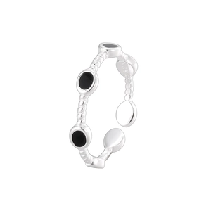 S925 sterling silver twist ring with black enamel dots and adjustable open band