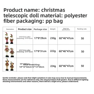 Tableau des tailles pour figurines de Noël extensibles Père Noël bonhomme et renne