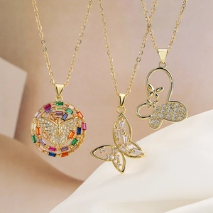 Butterfly Pendant Necklace Gold Plated Copper Colorful Zircon Hollow Animal Clavicle Chain Jewelry Gift For Women