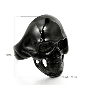 Men's gothic punk black skull ring in stainless steel 29mm wide 23.1g weight