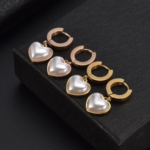 Chic oversized heart stud earrings with faux pearl inlay in gold and rose gold tones