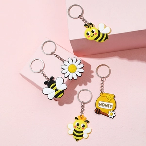 Süßes Cartoon Biene Gänseblümchen PVC Schlüsselanhänger Set Auto Hängebeutel Geschenkidee