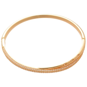 18k gold plated bangle with sparkling cubic zirconia pavé setting on a white background