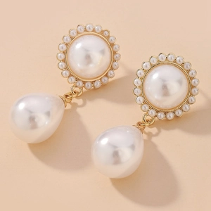 Boucles D Oreilles Pendantes Vintage Style Français Künstliche Perle D Imitation Goutte D Eau Avec Tige En Argent Sterling 925
