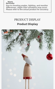 Minimalist wooden Santa Claus ornament featuring red accents on a festive bokeh background