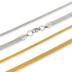 Minimalistische flache Schlangenkette aus Edelstahl in Gold und Silber für Damen und Herren
