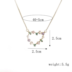 Gold-plated copper necklace featuring a heart-shaped pendant with colorful cubic zirconia