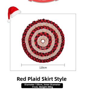 Christmas tree skirt with red and black buffalo plaid ruffles and white lace detail, 120cm size