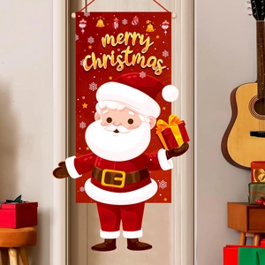 Christmas Door Hanging Flag Polyester Fabric Banner Santa Claus Merry Christmas Holiday Outdoor Home Decor