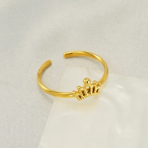 Bague Couronne Élégante En Acier Inoxydable Plaqué Or 18K Bande Ouverte Réglable Bijoux De Mode Commuter Minimalistes Pour Femmes