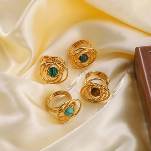 Vintage palace style stainless steel tiger eye stone rings with intricate wire wrap design