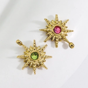Gold star pendants with pink and green zircon crystals in 14k stainless steel plating