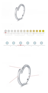 Detail of 10-piece D-color VVS1 moissanite stones set in a polished S925 silver band