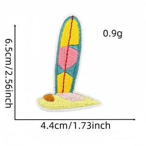 Detail view of colorful embroidered patch showing size dimensions for Hawaii party theme